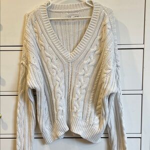 Cream Cable Knit V-Neck Sweater